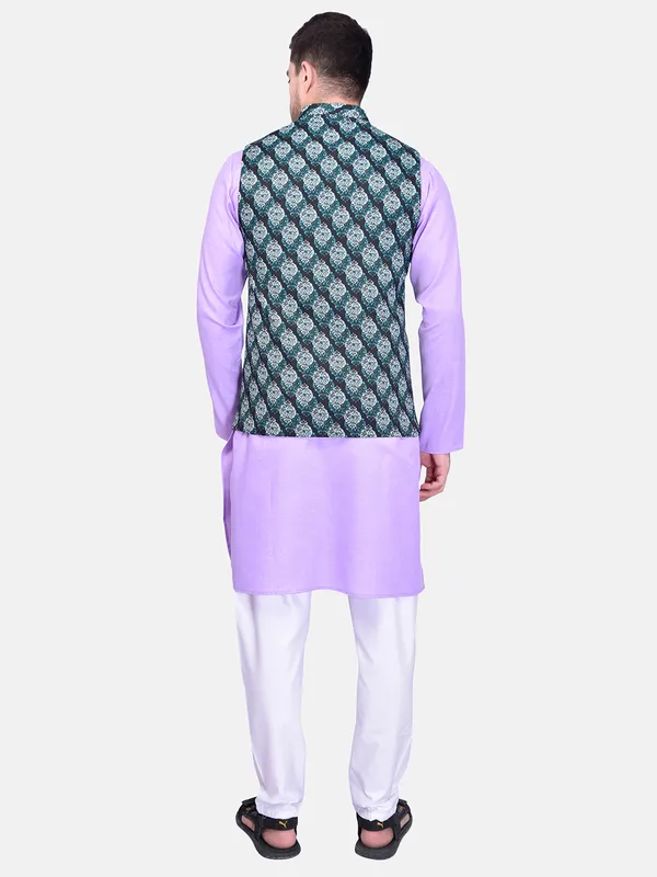 Men's_Purple_Kurta_With_Printed_Green_Nehru_Jacket_Set