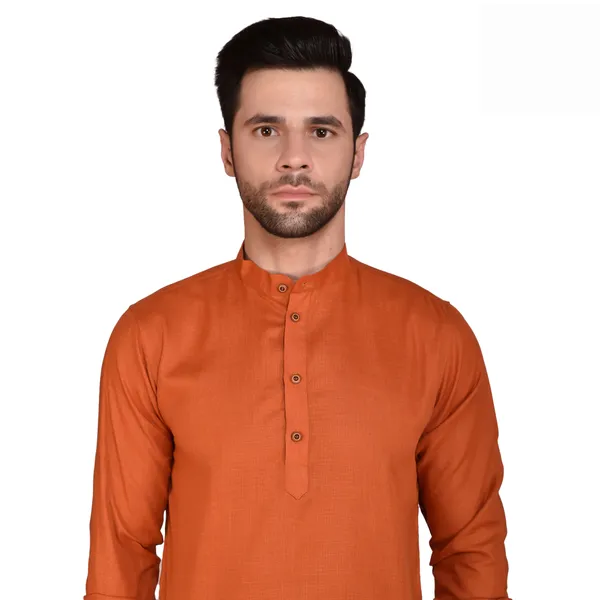 Men's_Orange_Short_Kurta_With_Black_Pants_Set