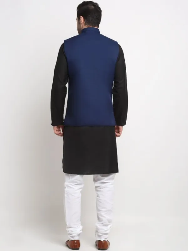 Men's_Navy_Blue_Nehru_Jacket_With_Black_Kurta_Pajama_Set_-_Ethnic_Formal_Wear
