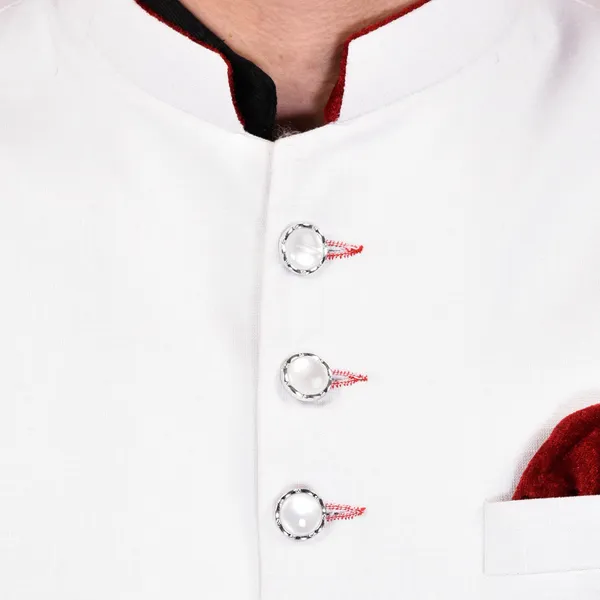 Men's_White_Nehru_Jacket_With_Maroon_Pocket_Square