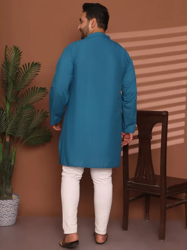 Men's_Teal_Blue_Cotton_Kurta_-_Traditional_Ethnic_Wear_With_Mandarin_Collar