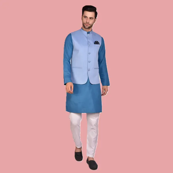 Men's_Ethnic_Kurta_Pajama_Set_With_Nehru_Jacket_-_Blue