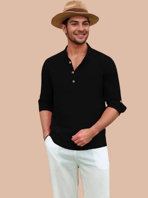 Men's_Black_Full_Sleeve_Cotton_Shirt_With_Button_Placket_And_Roll-Up_Sleeves