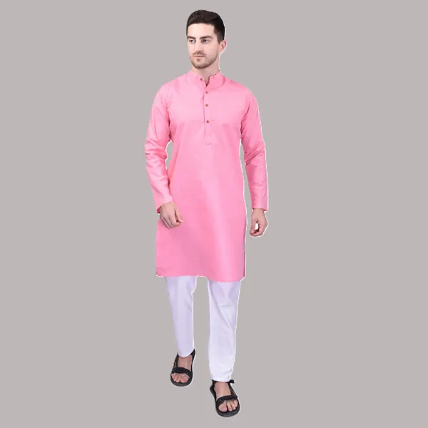 Men's_Pink_Cotton_Kurta_Pajama_Set_-_Ethnic_Indian_Traditional_Wear
