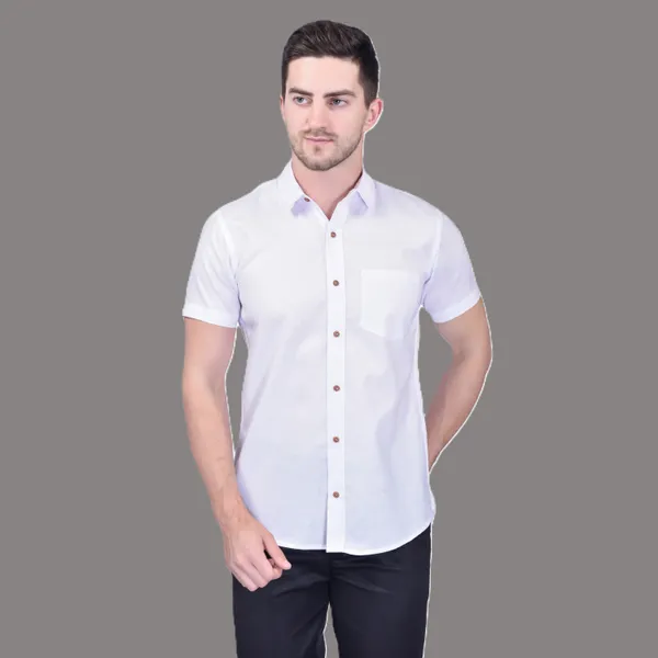 Men's_White_Formal_Shirt_With_Short_Sleeves_And_Contrast_Buttons