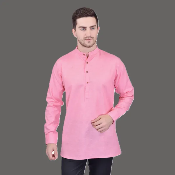 Men's_Pink_Long_Sleeve_Casual_Kurta_With_Mandarin_Collar