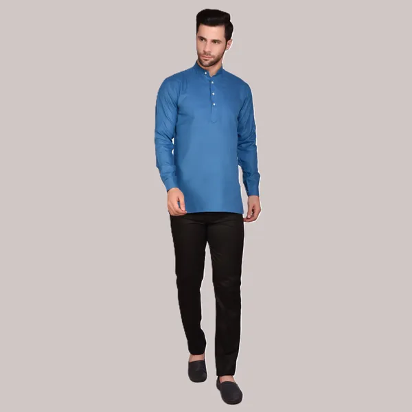 Men's_Blue_Long_Kurta_With_Black_Pants_Set