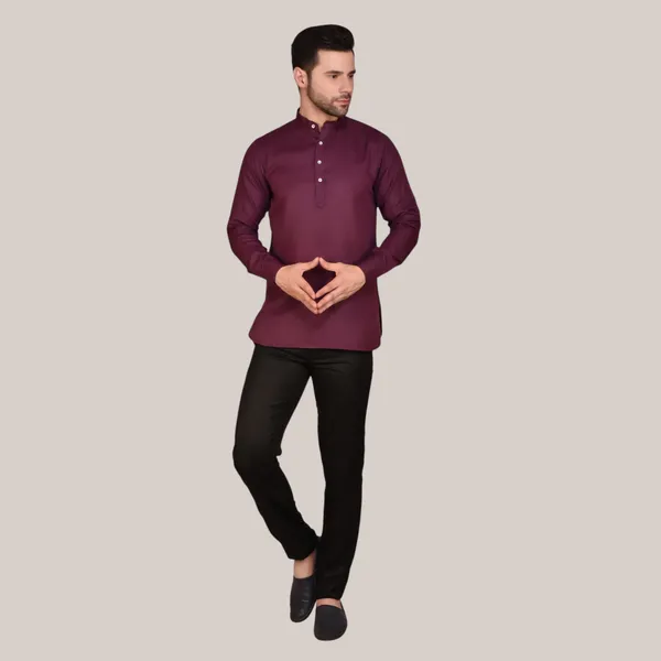 Men's_Maroon_Long_Sleeve_Cotton_Kurta_-_Traditional_Ethnic_Wear