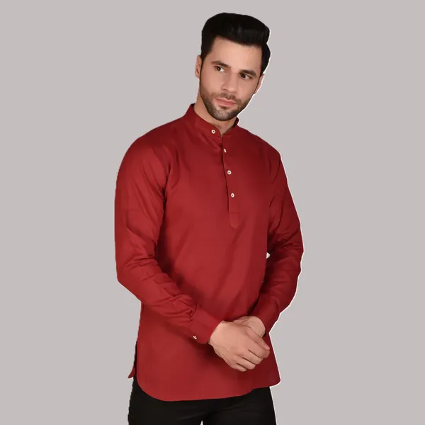 Men's_Dark_Brown_Long_Sleeve_Kurta_With_Mandarin_Collar