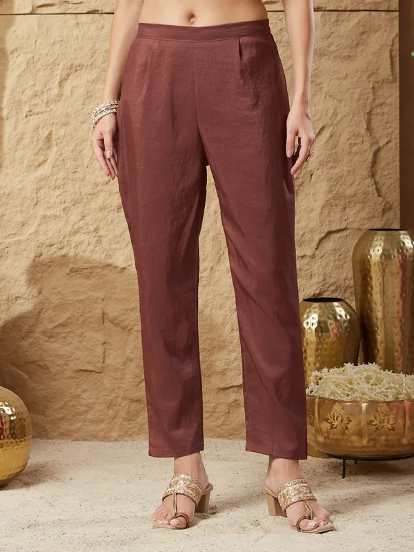 Coffee_Silk_Blend_Embroidered_Kurta_Set_With_Dupatta_For_Women