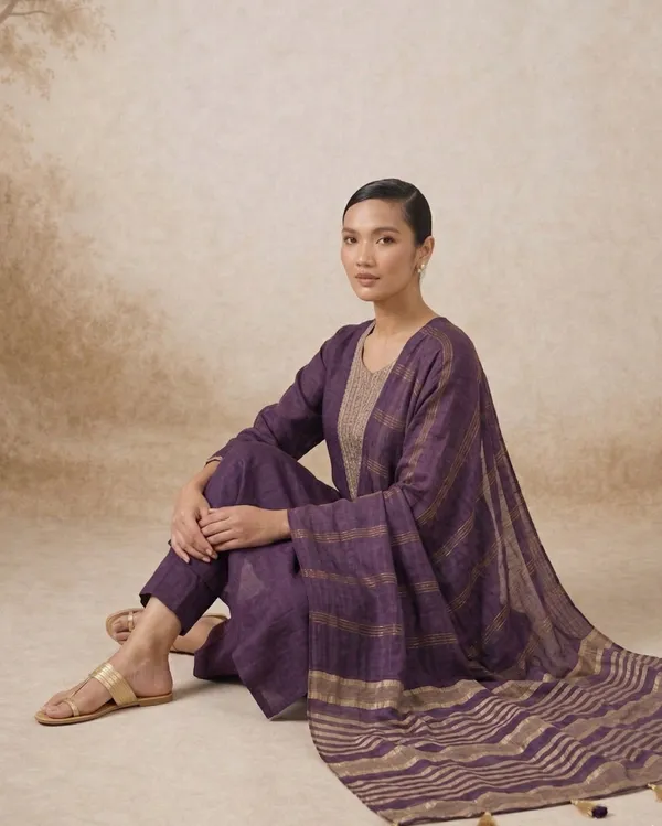 Violet_Silk_Blend_Kurta,_Pant_And_Dupatta_Set_For_Women
