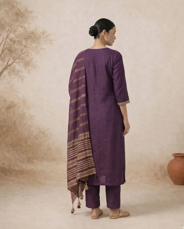 Violet_Silk_Blend_Kurta,_Pant_And_Dupatta_Set_For_Women