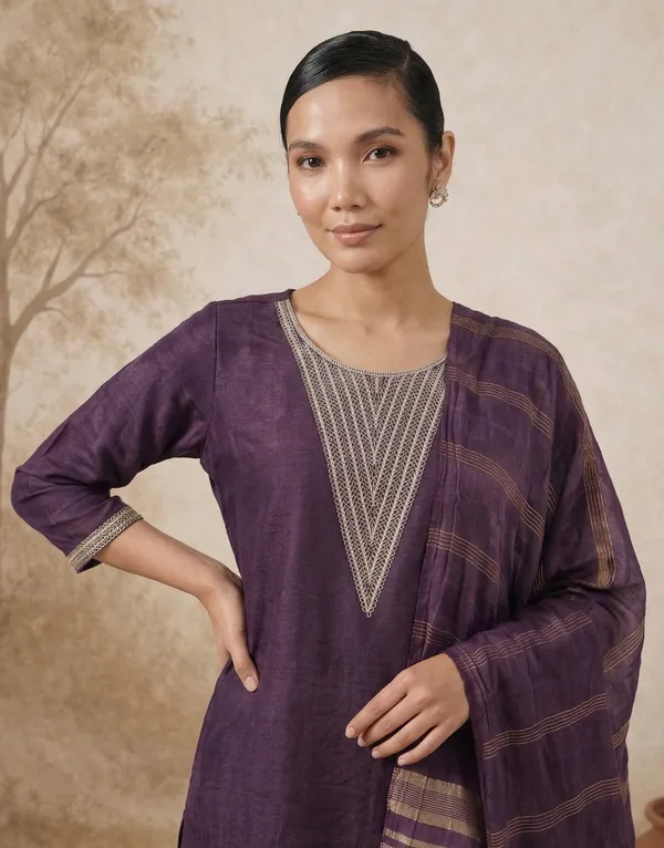 Violet_Silk_Blend_Kurta,_Pant_And_Dupatta_Set_For_Women