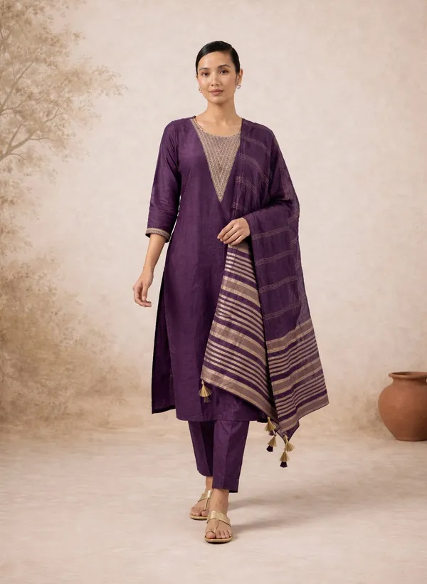 Violet_Silk_Blend_Kurta,_Pant_And_Dupatta_Set_For_Women
