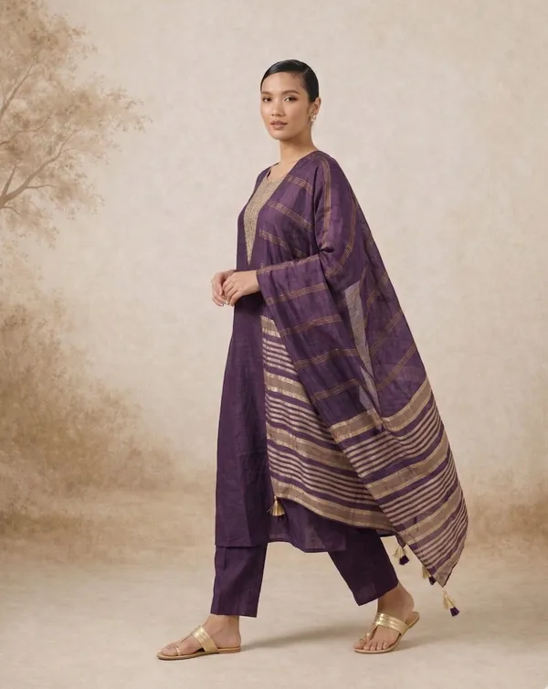 Violet_Silk_Blend_Kurta,_Pant_And_Dupatta_Set_For_Women