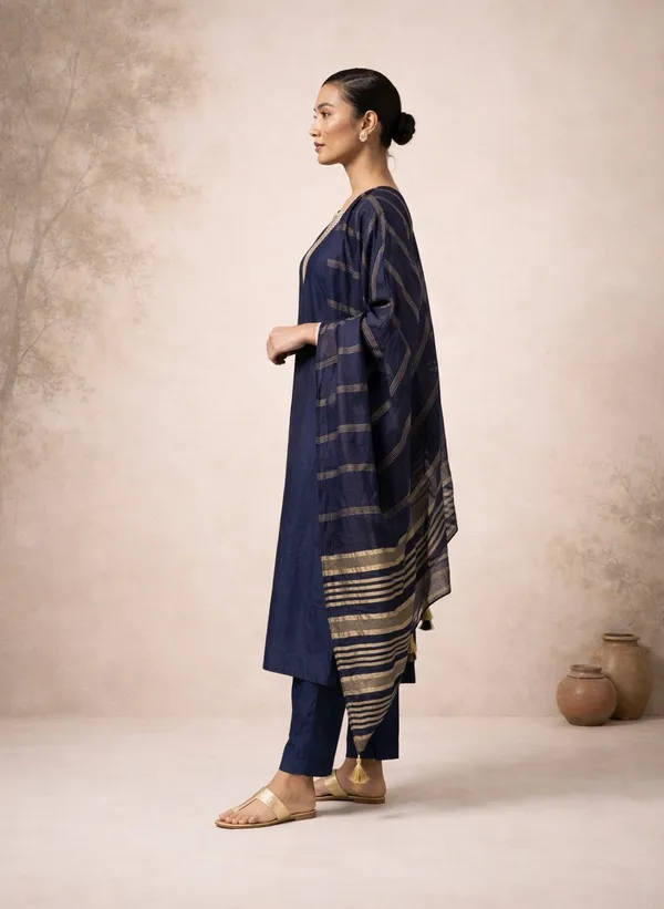 Navy_Blue_Silk_Blend_Kurta,_Pant_And_Dupatta_Set_For_Women