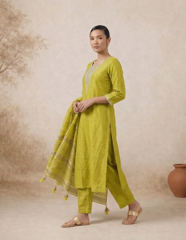Parrot_Green_Silk_Blend_Kurta,_Pant_And_Dupatta_Set_For_Women