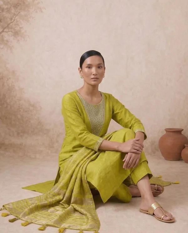 Parrot_Green_Silk_Blend_Kurta,_Pant_And_Dupatta_Set_For_Women