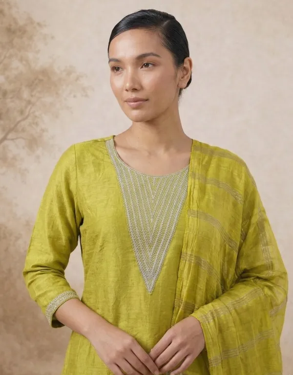 Parrot_Green_Silk_Blend_Kurta,_Pant_And_Dupatta_Set_For_Women