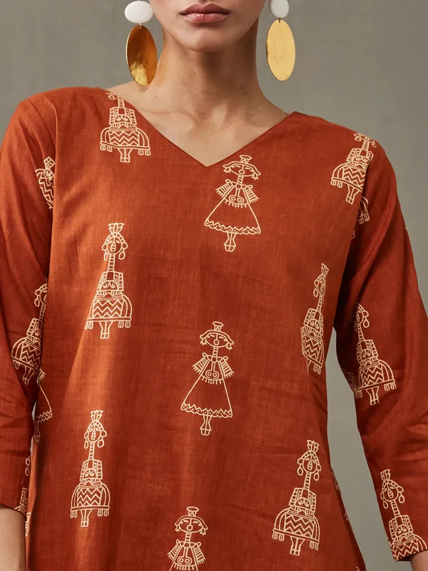 Rust_Orange_Pure_Cotton_Kurta_Set_For_Women
