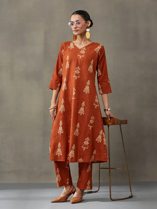 Rust_Orange_Pure_Cotton_Kurta_Set_For_Women