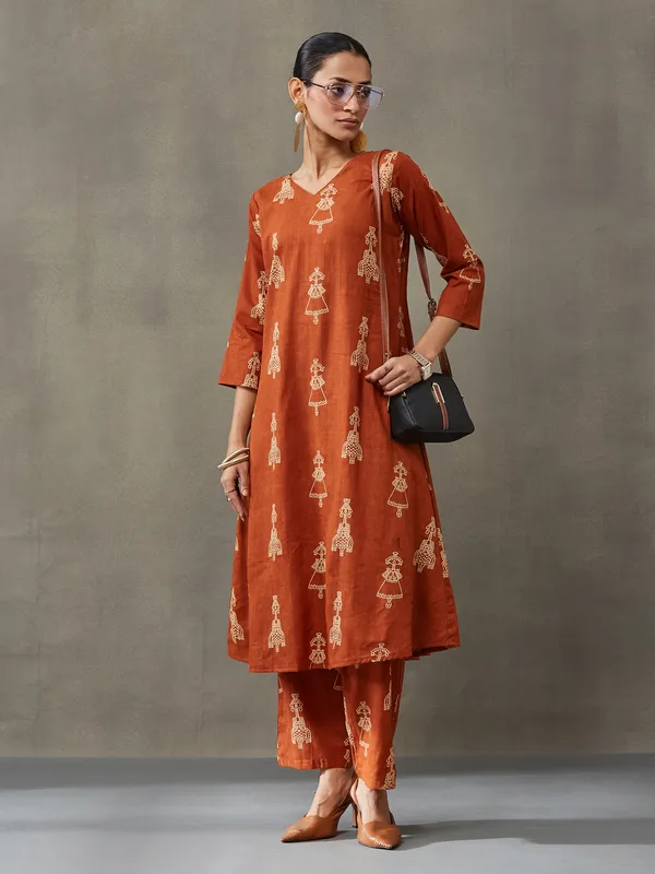 Rust_Orange_Pure_Cotton_Kurta_Set_For_Women