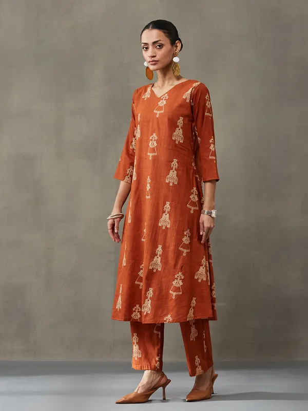 Rust_Orange_Pure_Cotton_Kurta_Set_For_Women