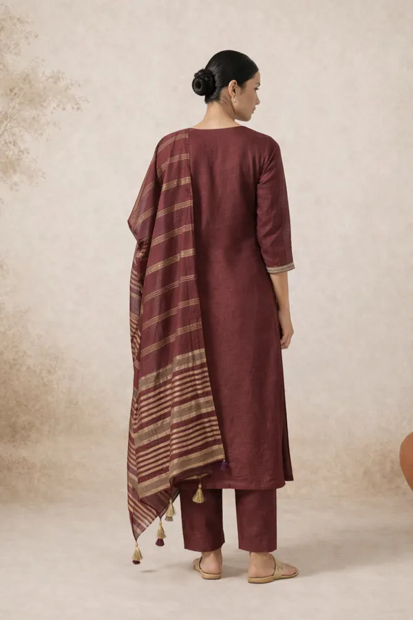 Maroon_Silk_Blend_Kurta,_Pant_And_Dupatta_Set_For_Women