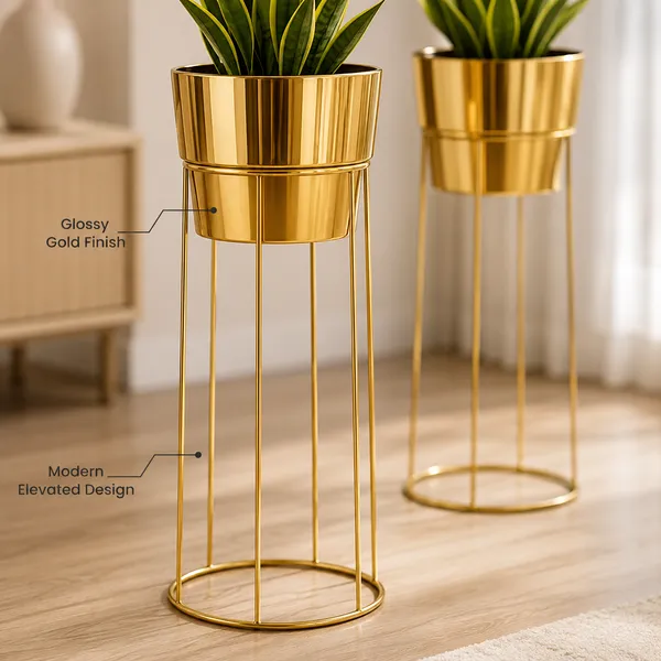 Gold_Metal_Planter_Stand_Set_of_2_|_Tall_Indoor_Plant_Pots_for_Living_Room_&_Balcony