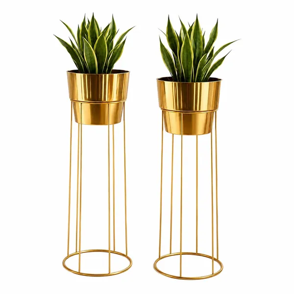 Gold_Metal_Planter_Stand_Set_of_2_|_Tall_Indoor_Plant_Pots_for_Living_Room_&_Balcony