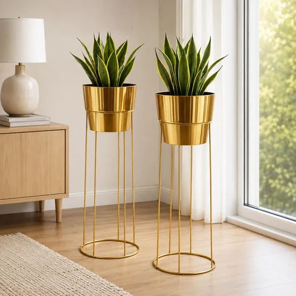 Gold_Metal_Planter_Stand_Set_of_2_|_Tall_Indoor_Plant_Pots_for_Living_Room_&_Balcony