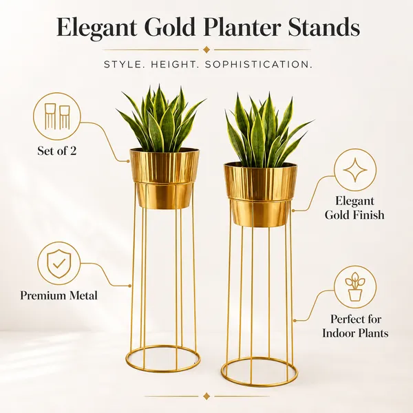 Gold_Metal_Planter_Stand_Set_of_2_|_Tall_Indoor_Plant_Pots_for_Living_Room_&_Balcony