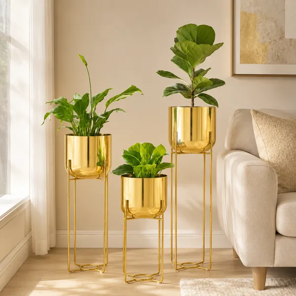 Gold_Metal_Planter_with_Stand_Set_of_3_|_Decorative_Indoor_Plant_Pots_with_Tall_Floor_Stands_|_Modern_Planters_for_Living_Room,_Balcony,_Bedroom_&_Office_Décor