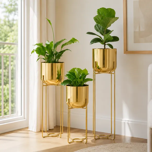 Gold_Metal_Planter_with_Stand_Set_of_3_|_Decorative_Indoor_Plant_Pots_with_Tall_Floor_Stands_|_Modern_Planters_for_Living_Room,_Balcony,_Bedroom_&_Office_Décor