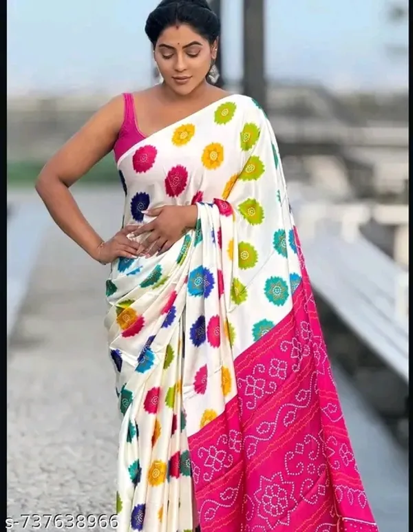 White_Floral_Print_Saree_With_Pink_Bandhani_Border