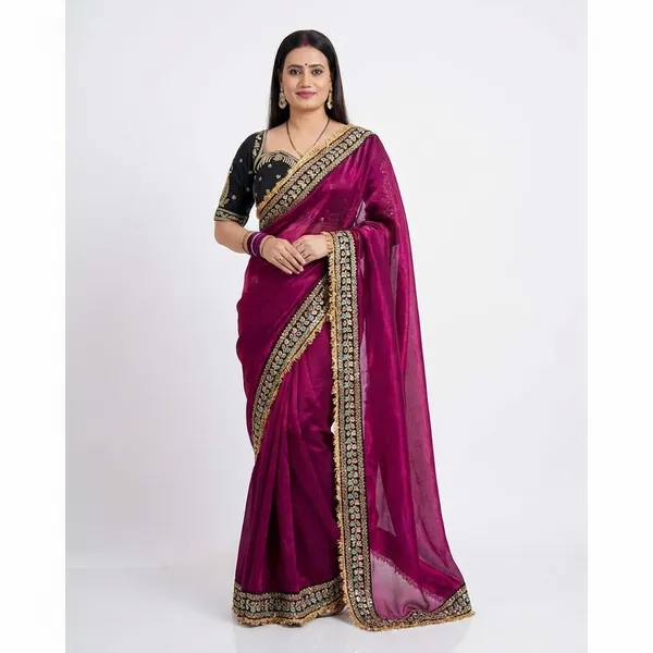 Elegant_Magenta_Saree_With_Embroidered_Black_Blouse