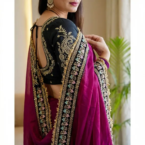 Elegant_Magenta_Saree_With_Embroidered_Black_Blouse
