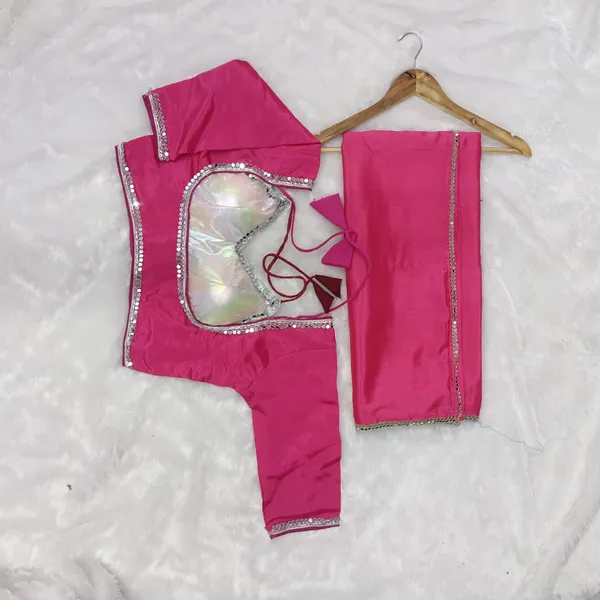 Pink_Chinnon_Saree_With_Silver_Embellished_Blouse_And_Dupatta