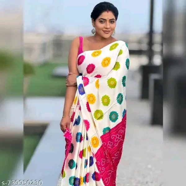 White_Floral_Print_Saree_With_Pink_Bandhani_Border