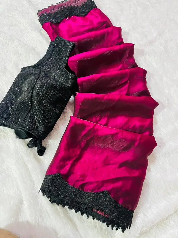 Hot_Pink_Satin_Robe_With_Black_Lace_Trim