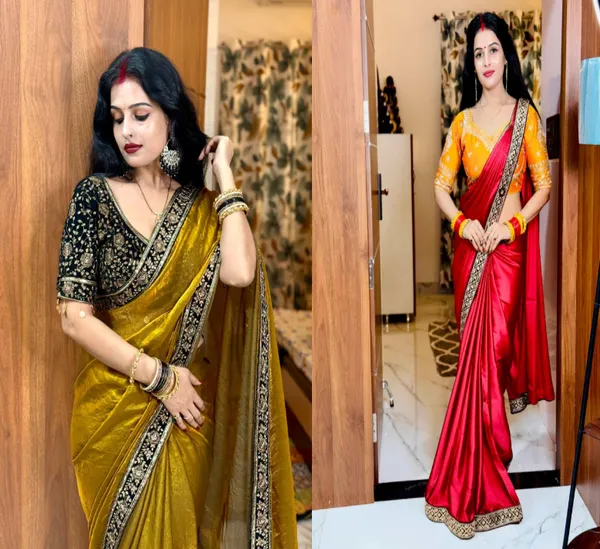 Red_Japan_Satin_Silk_Saree_With_Golden_Border_And_Yellow__Embroidered_Saree_(Combo_Of_2)