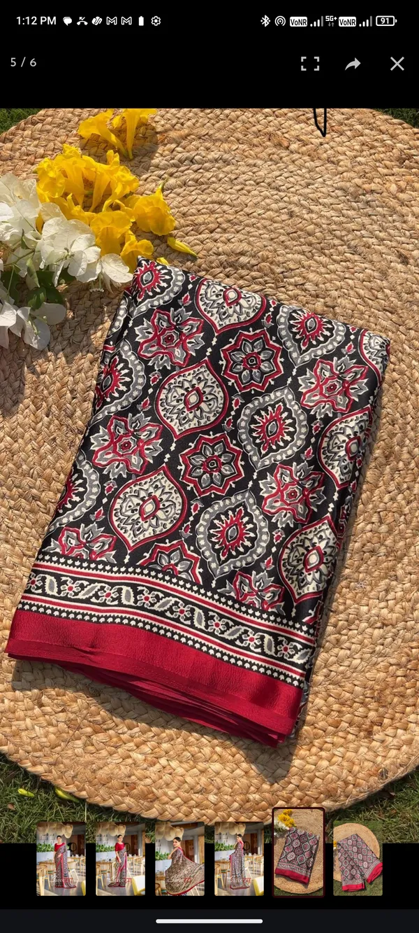 Black_And_Red_Kalamkari_Saree_With_Scalloped_Border