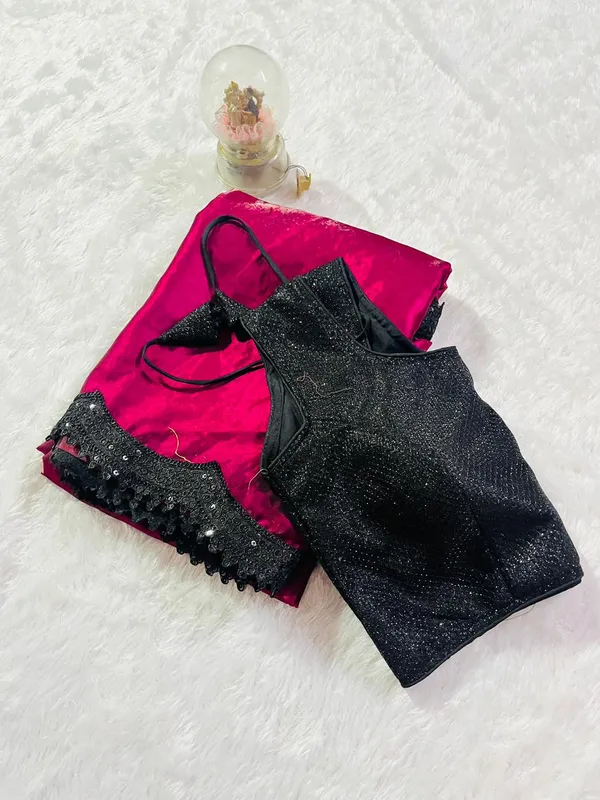 Hot_Pink_Satin_Robe_With_Black_Lace_Trim