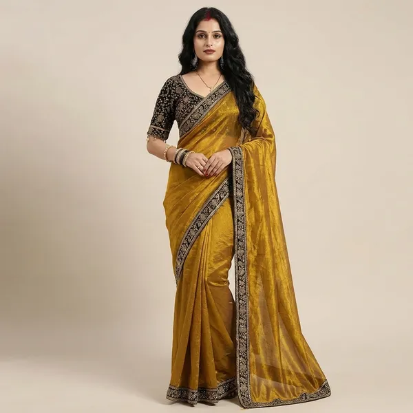 Red_Japan_Satin_Silk_Saree_With_Golden_Border_And_Yellow__Embroidered_Saree_(Combo_Of_2)