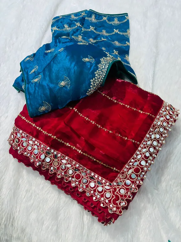 TRENDY_HAVEY_WORK_SAREE_ORIGNAL_MIRROR_WORK_SAREE_WITH_CONTRAST_STICH_BLOUSE