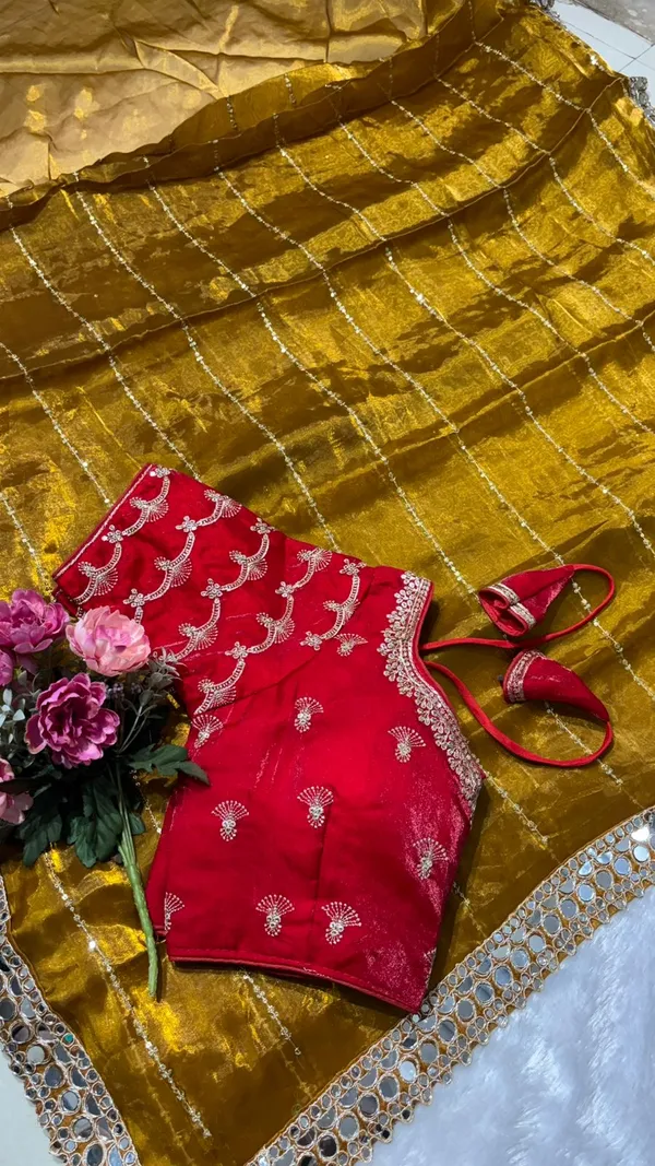 TRENDY_HAVEY_WORK_SAREE_ORIGNAL_MIRROR_WORK_SAREE_WITH_CONTRAST_STICH_BLOUSE