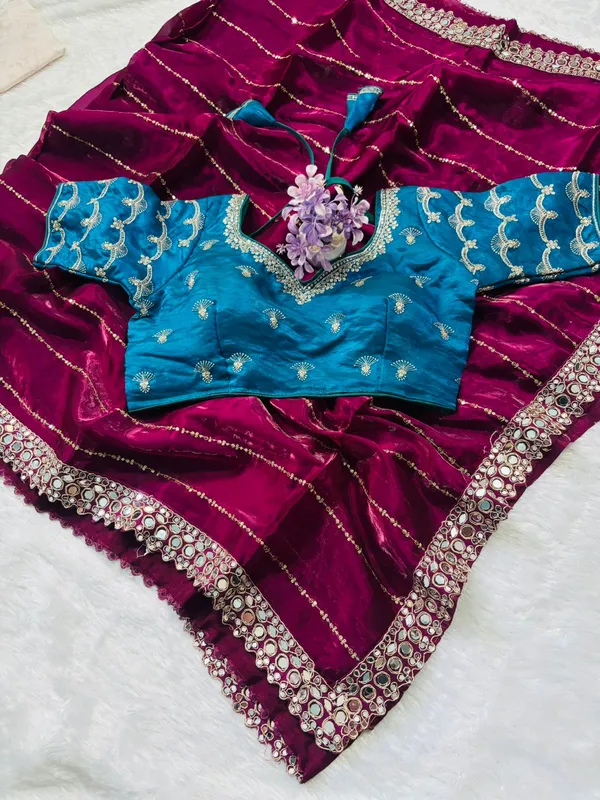 TRENDY_HAVEY_WORK_SAREE_ORIGNAL_MIRROR_WORK_SAREE_WITH_CONTRAST_STICH_BLOUSE