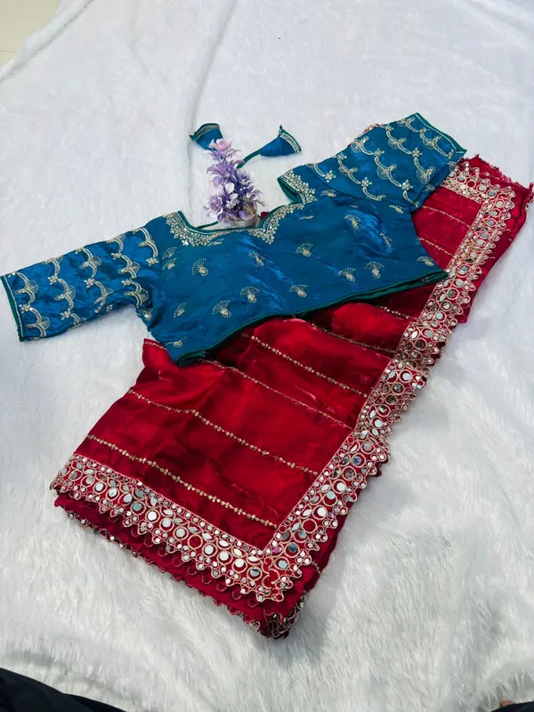 TRENDY_HAVEY_WORK_SAREE_ORIGNAL_MIRROR_WORK_SAREE_WITH_CONTRAST_STICH_BLOUSE
