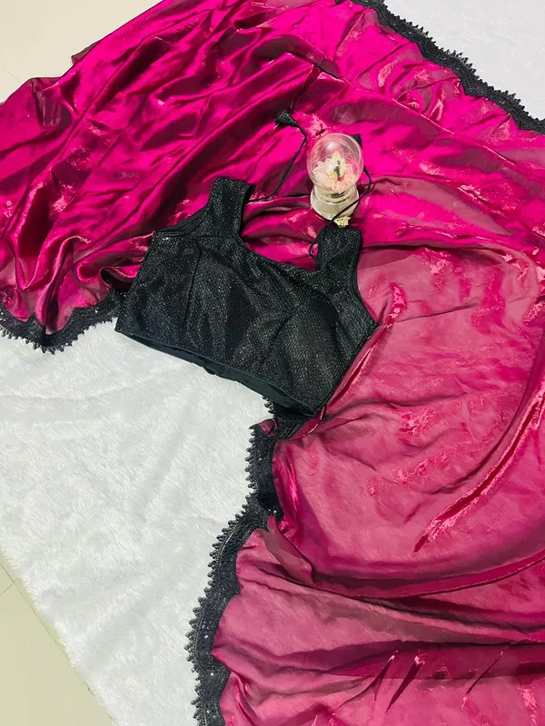 Hot_Pink_Satin_Robe_With_Black_Lace_Trim