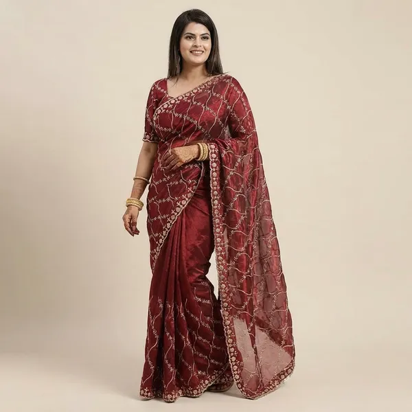 Maroon_Malai_Fandy_Saree_With_Blouse_For_Women